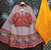 Maroon and yellow semi Silk lehenga - MIRASILKS Maroon and yellow semi Silk lehenga